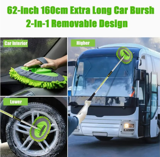 157.48cm Autowaschbürsten-Set mit Langem Griff, Kratzfreier Mopp-Reinigungshandschuh Geeignet für das Waschen von Autos, LKWs, SUVs, Wohnmobilen, Wohnwagen und Haushalt (2 x Moppkopf)