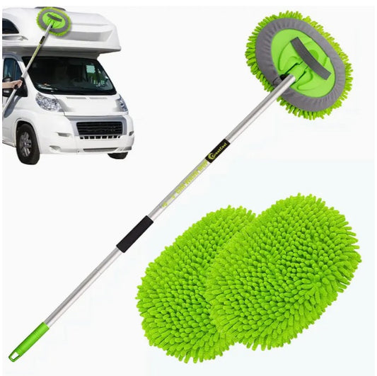 157.48cm Autowaschbürsten-Set mit Langem Griff, Kratzfreier Mopp-Reinigungshandschuh Geeignet für das Waschen von Autos, LKWs, SUVs, Wohnmobilen, Wohnwagen und Haushalt (2 x Moppkopf)